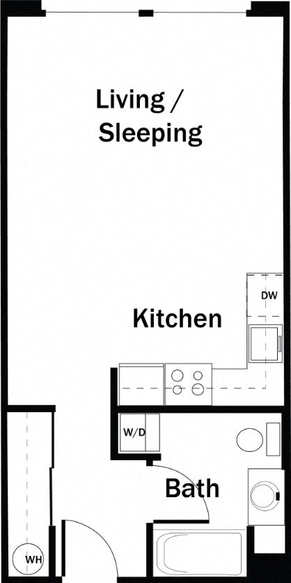 Floor plan for studio, 1 bath, 470 sqft